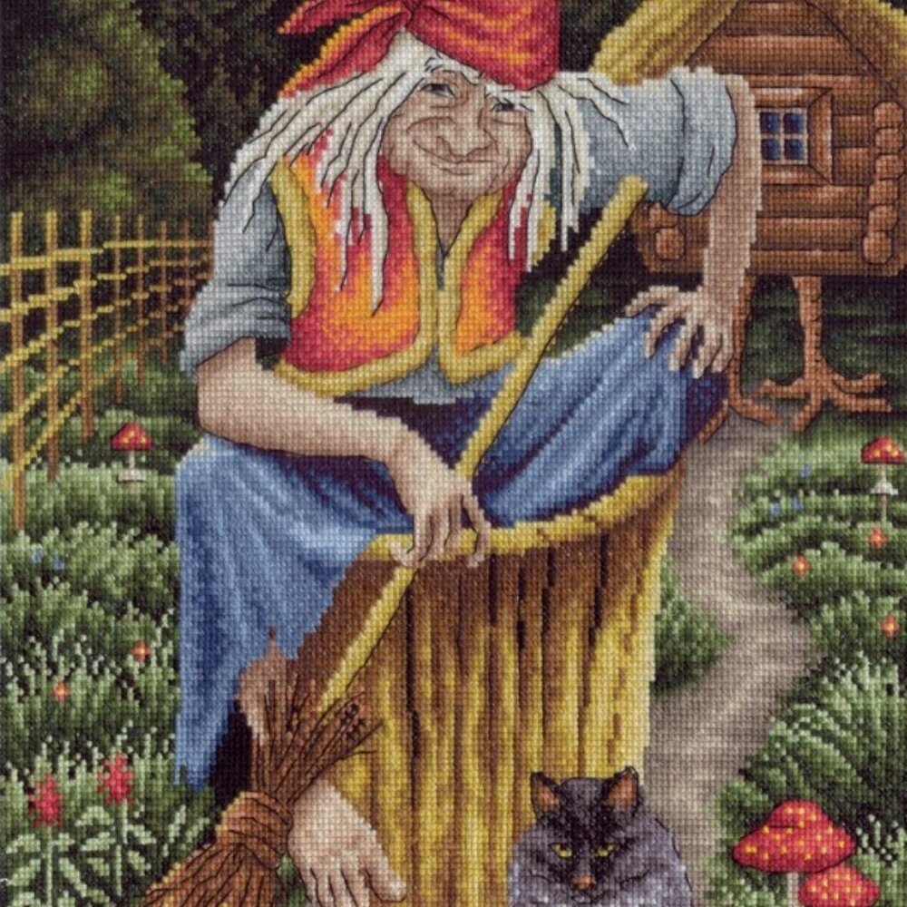 New Panna Baba Yaga Russian Slavic Forest Wicked Witch Cross Stitch Kit Folklore
